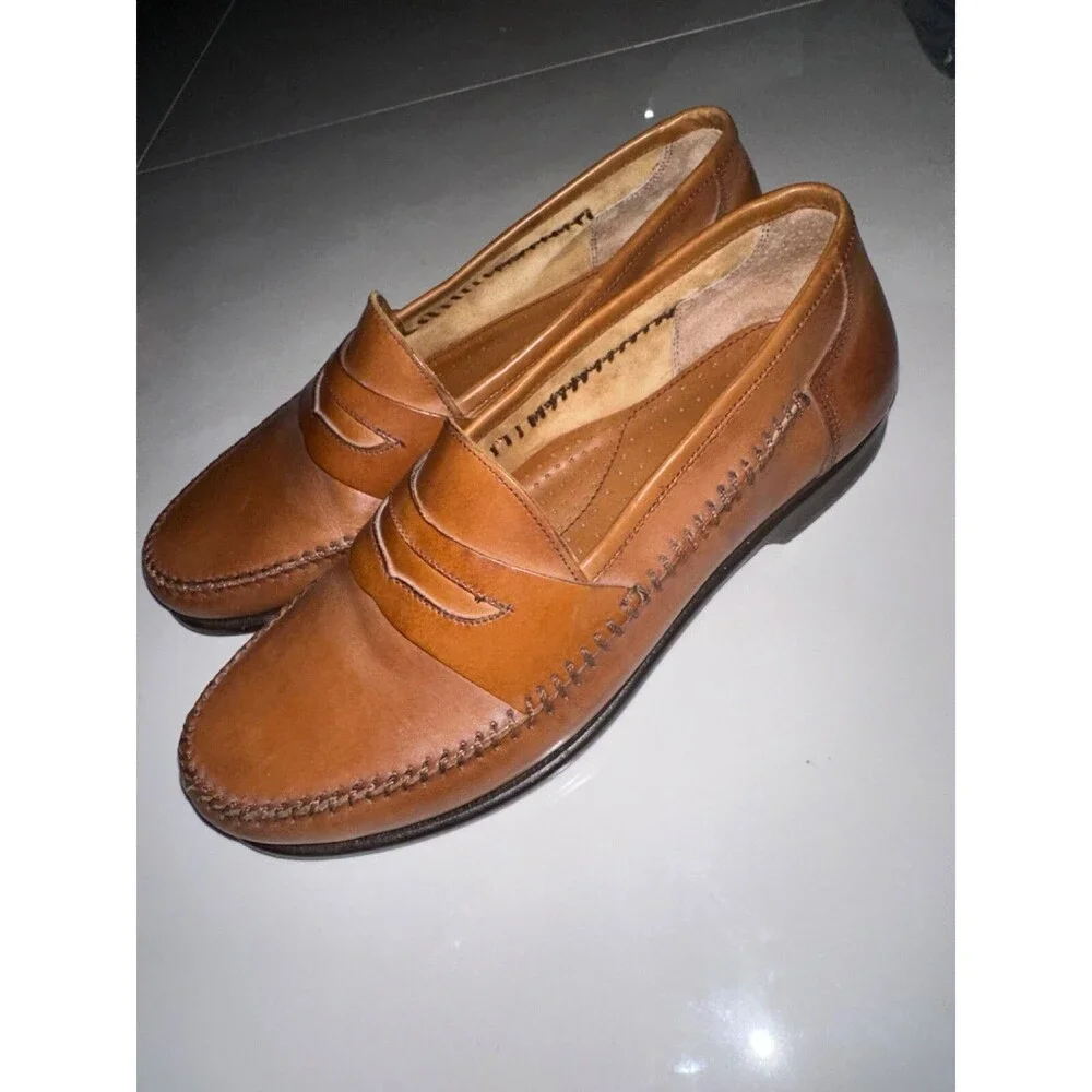 Bass Mens Reiss Size 8.5M Brown British Tan Leather Moc Penny Loafer Shoes Dress